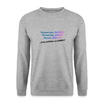 Die gute Idee inspiriert | Positive Denkweise Zitat De - Unisex Pullover - Weißgrau meliert - Vorne - Alina (178cm) & Michal (187cm)