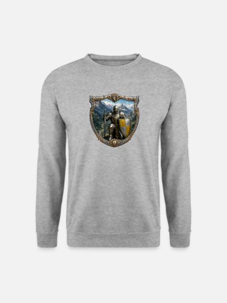 Ein Ritter vor dem Hintergrund seines Königreichs - Unisex Pullover - Weißgrau meliert