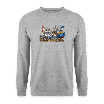 Seemöwen Chor  - Unisex Pullover - Weißgrau meliert - Vorne - Alina (178cm) & Michal (187cm)