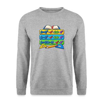 Binomische Formeln – Mathe Geek Design - Unisex Pullover - Weißgrau meliert - Vorne - Alina (178cm) & Michal (187cm)