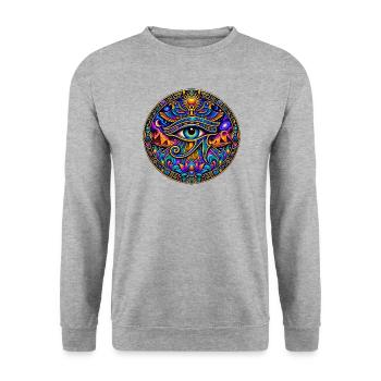 Auge des Horus - Unisex Pullover - Weißgrau meliert - Vorne - Alina (178cm) & Michal (187cm)