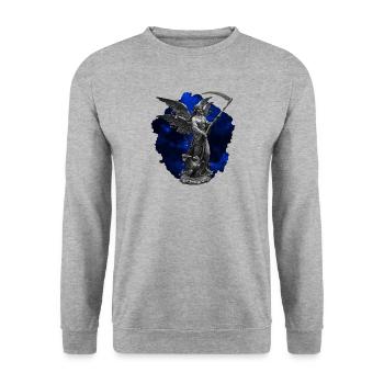Himmlische Wächterin mit Sichel - Unisex Pullover - Weißgrau meliert - Vorne - Alina (178cm) & Michal (187cm)