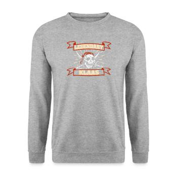 Piratenkopf Klaas - Unisex Pullover - Weißgrau meliert - Vorne - Alina (178cm) & Michal (187cm)