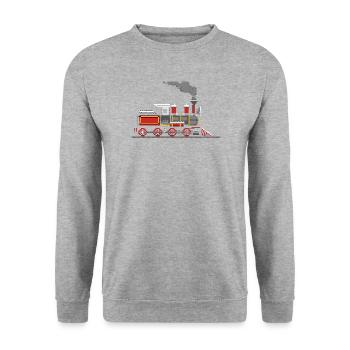 Dampflokomotive Pixelgrafik - Unisex Pullover - Weißgrau meliert - Vorne - Alina (178cm) & Michal (187cm)