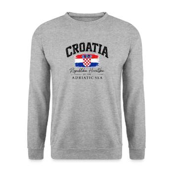 Croatia - Kroatien - Wappen - Mittelmeer - Adria - Unisex Pullover - Weißgrau meliert - Vorne - Alina (178cm) & Michal (187cm)