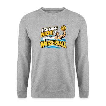 Wasserball Spruch Ich Kann Nicht - Unisex Pullover - Weißgrau meliert - Vorne - Alina (178cm) & Michal (187cm)