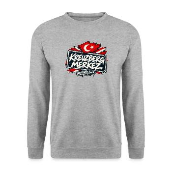 Kreuzberg Merkez – Berlin trifft Türkiye - Unisex Pullover - Weißgrau meliert - Vorne - Alina (178cm) & Michal (187cm)