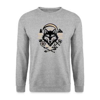 Wolfskopf Tribal Zelten Outdoor Design - Unisex Pullover - Weißgrau meliert - Vorne - Alina (178cm) & Michal (187cm)