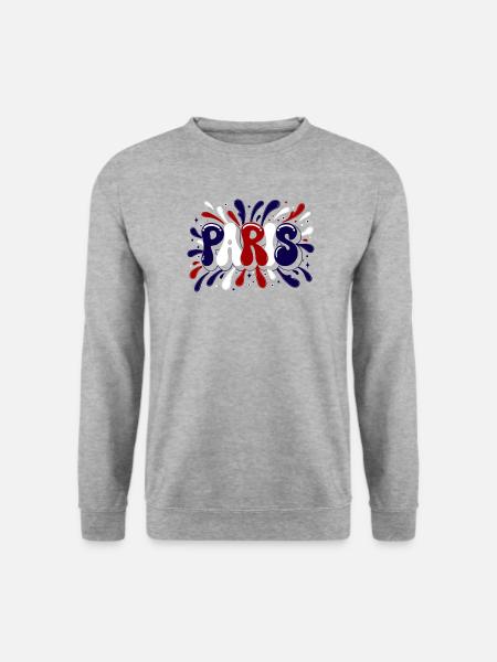 Paris Graffiti & Splash Blue White Red - Unisex Pullover - Weißgrau meliert