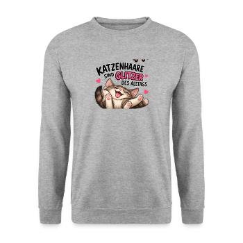 Katzenhaare sind Glitzer des Alltags - Unisex Pullover - Weißgrau meliert - Vorne - Alina (178cm) & Michal (187cm)