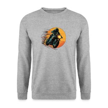 Sportmoto: Schnell fahren von einem Biker bei einem großen Sonnenuntergang - Unisex Pullover - Weißgrau meliert - Vorne - Alina (178cm) & Michal (187cm)