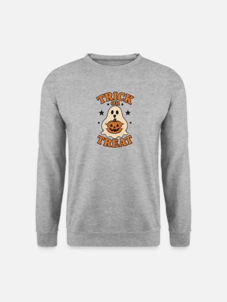 Halloween-Geist mit Kürbis-Jackolantern - Unisex Pullover - Weißgrau meliert