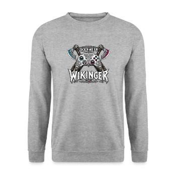 Zocken wie ein Wikinger | Noventra - Unisex Pullover - Weißgrau meliert - Vorne - Alina (178cm) & Michal (187cm)