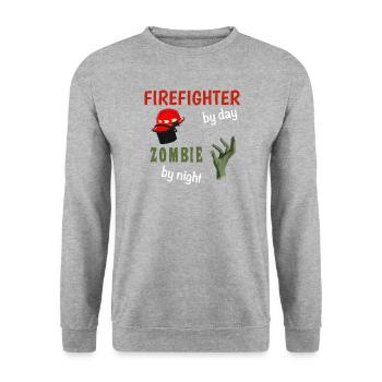 Firefighter by day Zombie by night - Zombiehand - Unisex Pullover - Weißgrau meliert - Vorne - Alina (178cm) & Michal (187cm)