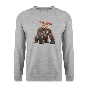 Gorilla Rabbit – Muskulöses und lustiges Hybridtier - Unisex Pullover - Weißgrau meliert - Vorne - Alina (178cm) & Michal (187cm)
