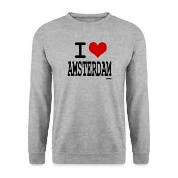 i love amsterdam - Unisex Pullover - Weißgrau meliert - Vorne - Alina (178cm) & Michal (187cm)