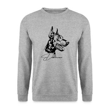 Dobermann Hundeportrait Hunde Hundesport Wilsigns - Unisex Pullover - Weißgrau meliert - Vorne - Alina (178cm) & Michal (187cm)