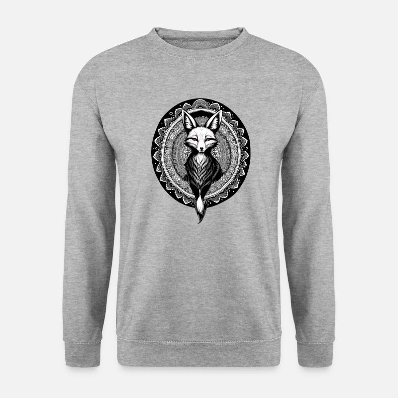 Fuchs Mandala Zeichnung Füchse - Unisex Pullover - Weißgrau meliert