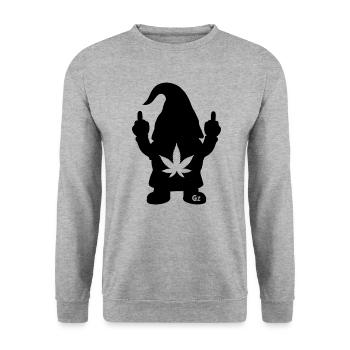 Frecher Zwerg mit Hanfblatt - Unisex Pullover - Weißgrau meliert - Vorne - Alina (178cm) & Michal (187cm)