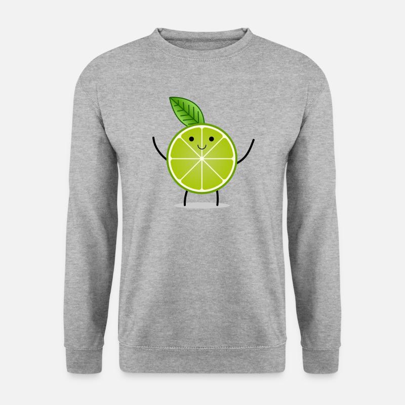 Limette mit gesicht und armen Kindermotiv Geschenk - Unisex Pullover - Weißgrau meliert