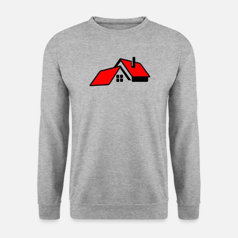 Haus mit rotem Dachlogo - Unisex Pullover - Weißgrau meliert