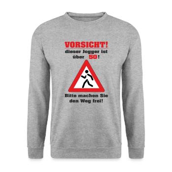BD - Jogger über 50 Jahre - bitte machen Sie den - Unisex Pullover - Weißgrau meliert - Vorne - Alina (178cm) & Michal (187cm)