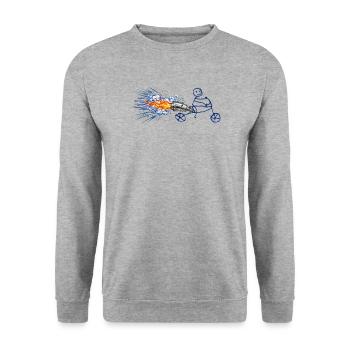 Funny Stickman Rocket Bike – Turbojet-Motor - Unisex Pullover - Weißgrau meliert - Vorne - Alina (178cm) & Michal (187cm)
