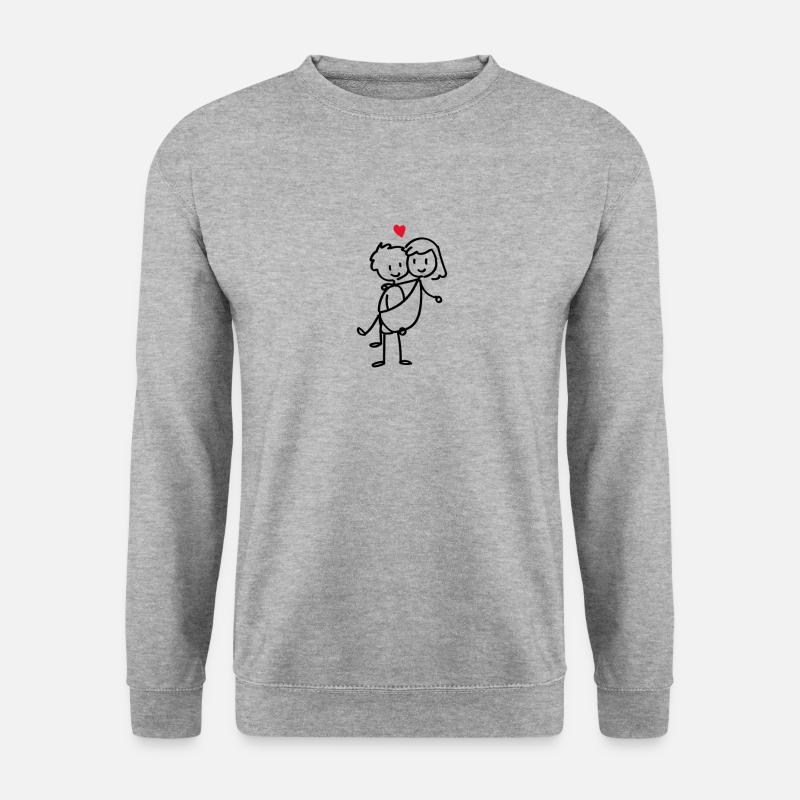 Pärchen Shirt Valentinstag Geschenk Strichmännchen - Unisex Pullover - Weißgrau meliert