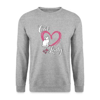 Niedliches Katzen Spruch Outfit Cat Lady Katzen - Unisex Pullover - Weißgrau meliert - Vorne - Alina (178cm) & Michal (187cm)