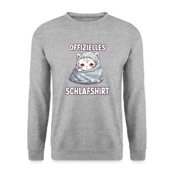 Kuscheliges Katzen T-Shirt für gemütliche Nächte - Unisex Pullover - Weißgrau meliert - Vorne - Alina (178cm) & Michal (187cm)