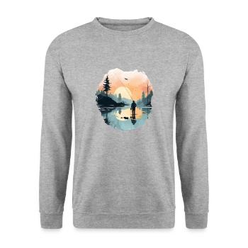 Fliegenfischer Romantik Angler T-Shirt für Angler - Unisex Pullover - Weißgrau meliert - Vorne - Alina (178cm) & Michal (187cm)