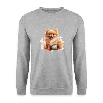 Süßes Zwergsitz Pomeranian T Hundehalter Gassi - Unisex Pullover - Weißgrau meliert - Vorne - Alina (178cm) & Michal (187cm)