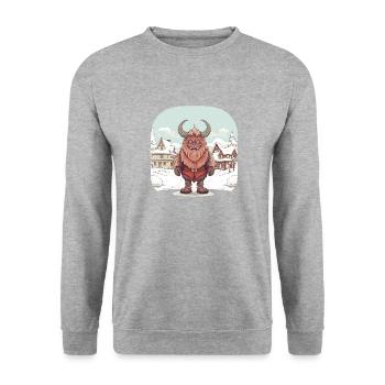 Krampus T | Krampus Kostüm | Kawaii Weihnachtsmann - Unisex Pullover - Weißgrau meliert - Vorne - Alina (178cm) & Michal (187cm)