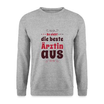 So sieht die beste Ärztin aus. Geschenk - Unisex Pullover - Weißgrau meliert - Vorne - Alina (178cm) & Michal (187cm)