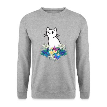 Cat Cats Flowers Mountains - Unisex Sweatshirt - salt & pepper - Front - Alina (178cm) & Michal (187cm)