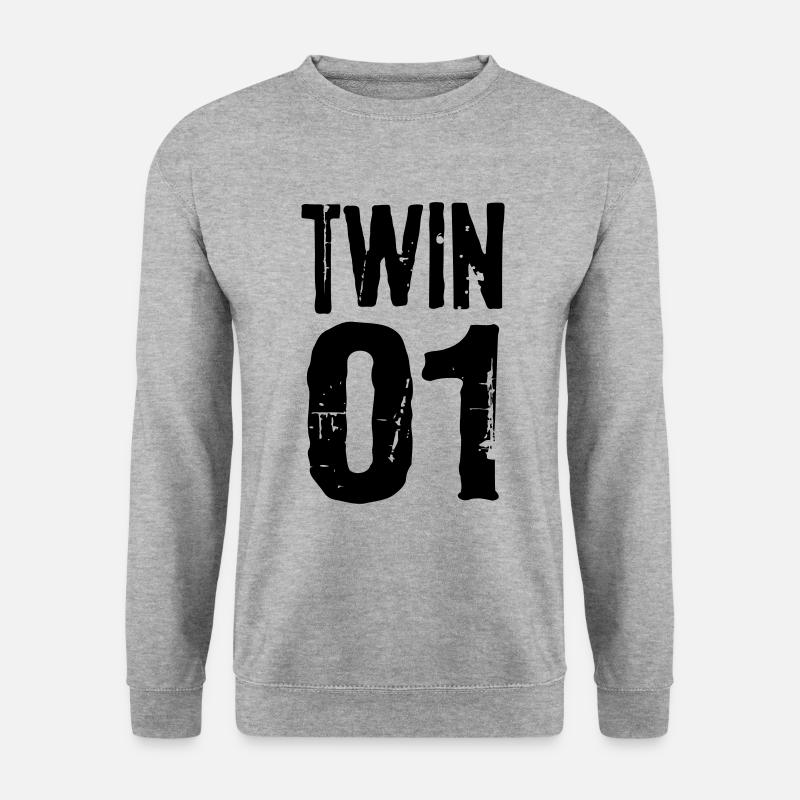 Twin 01 02 Zwillinge Partnerlook Zwilling Geschenk - Unisex Pullover - Weißgrau meliert