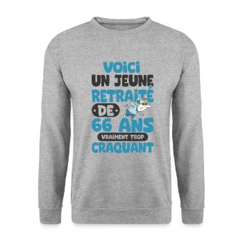 jeune retraité de 66 ans cadeau drôle retraite - Sweat-shirt Unisexe - gris chiné - Devant - Alina (178cm) & Michal (187cm)