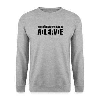 Schrödingers Katze - Unisex Pullover - Weißgrau meliert - Vorne - Alina (178cm) & Michal (187cm)