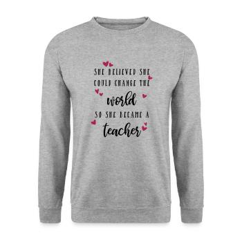 Maître pourrait-il changer le monde - Sweat-shirt Unisexe - gris chiné - Devant - Alina (178cm) & Michal (187cm)