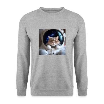 Katze im Weltraum - Unisex Pullover - Weißgrau meliert - Vorne - Alina (178cm) & Michal (187cm)