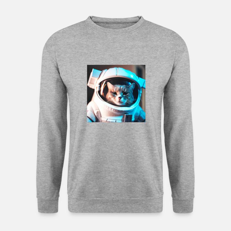 Katze im Weltraum - Unisex Pullover - Weißgrau meliert