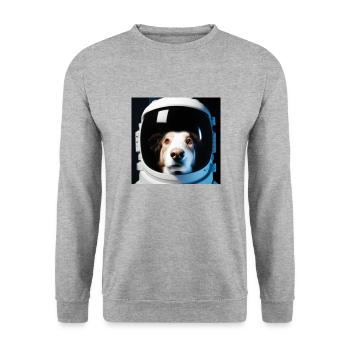 Hund im Weltraum - Unisex Pullover - Weißgrau meliert - Vorne - Alina (178cm) & Michal (187cm)