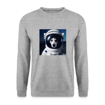 Hund im Weltraum - Unisex Pullover - Weißgrau meliert - Vorne - Alina (178cm) & Michal (187cm)