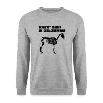 schliesst die schlachthäuser,schlachthaus,pferde, - Unisex Pullover - Weißgrau meliert - Vorne - Alina (178cm) & Michal (187cm)