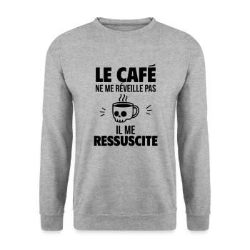 Le café me ressuscite - Sweat-shirt Unisexe - gris chiné - Devant - Alina (178cm) & Michal (187cm)