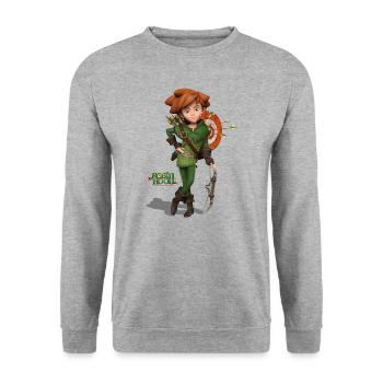 Robin Hood Schlitzohr Von Sherwood Mit Bogen - Unisex Pullover - Weißgrau meliert - Vorne - Alina (178cm) & Michal (187cm)