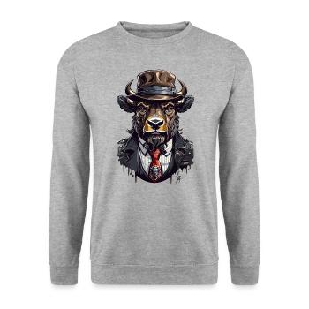 Bison Gangster Alte Schule - Unisex Pullover - Weißgrau meliert - Vorne - Alina (178cm) & Michal (187cm)