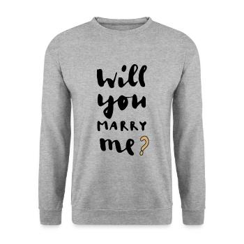 Willst du mich heiraten - Unisex Pullover - Weißgrau meliert - Vorne - Alina (178cm) & Michal (187cm)