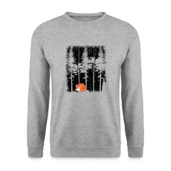 Süßer Fuchs im Wald Retro Muster Vintage Baum Wald - Unisex Pullover - Weißgrau meliert - Vorne - Alina (178cm) & Michal (187cm)