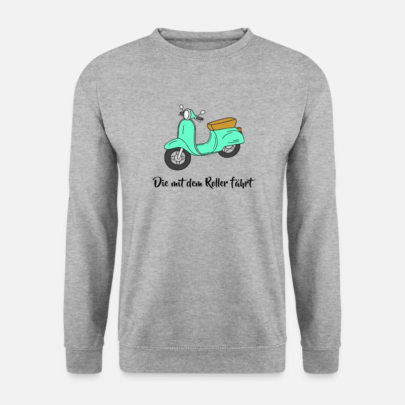 Motorroller - Die mit dem Roller fährt - Unisex Pullover - Weißgrau meliert